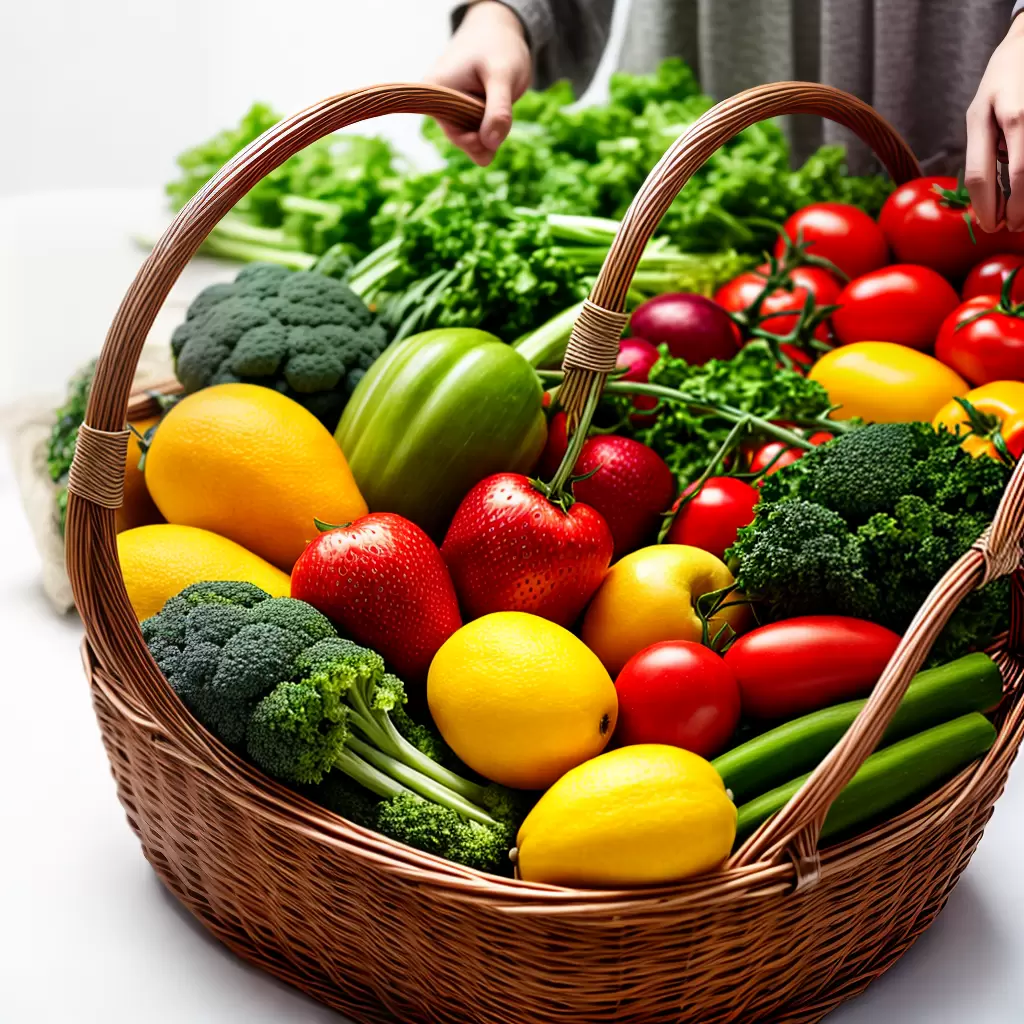 Fotos pele brilhante mulher cesta frutas legumes 1 Fotos pele brilhante mulher cesta frutas legumes 1