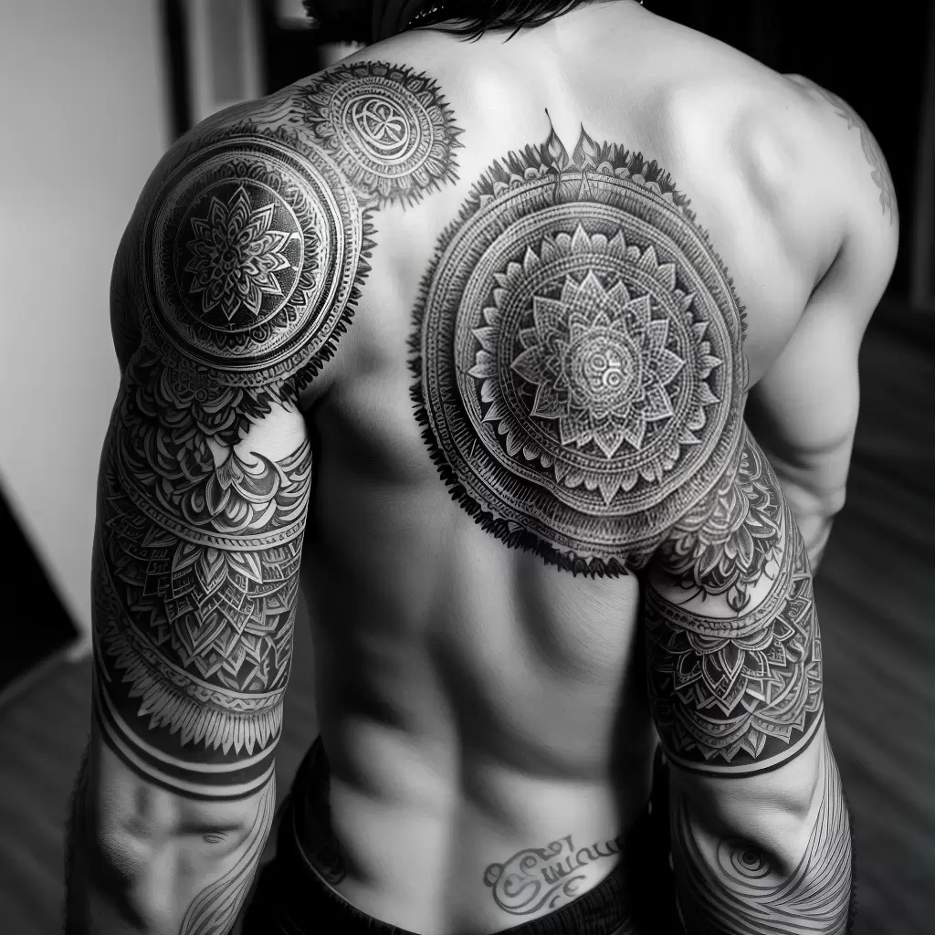 Fotos tattoo mandala om preto branco