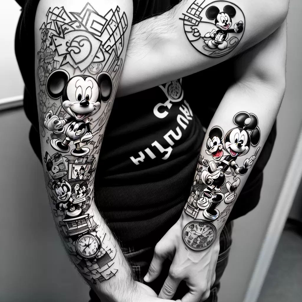 Fotos tatuagem braco personagem desenho preto branco