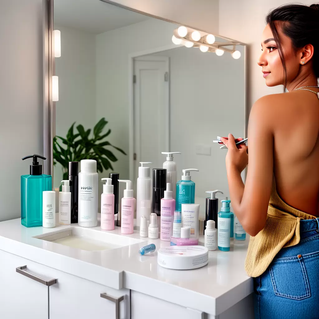 Fotos espelho mulher produtos pele banheiro