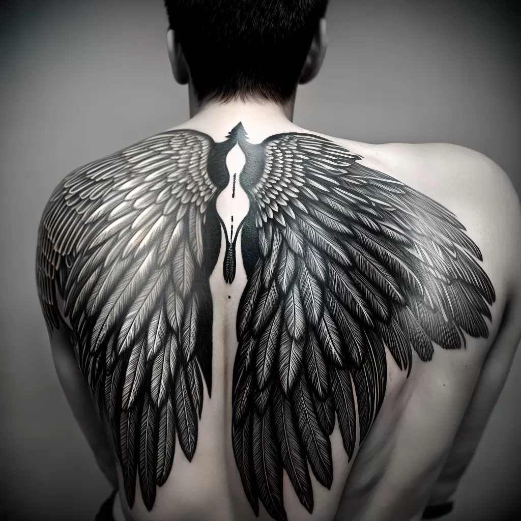 Fotos tatuagem asa angelical preto branco