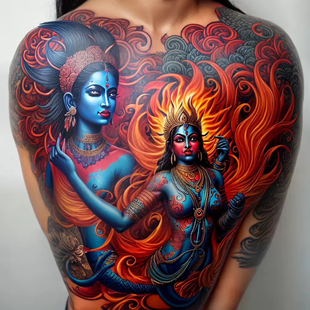 Fotos tatuagem kali deusa hindu chamas lotus