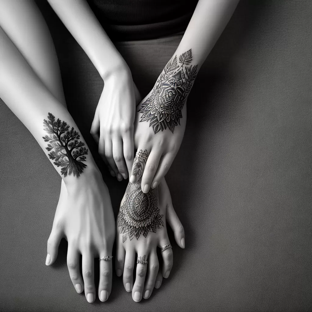 Fotos maos tatuagem arvore raizes 1