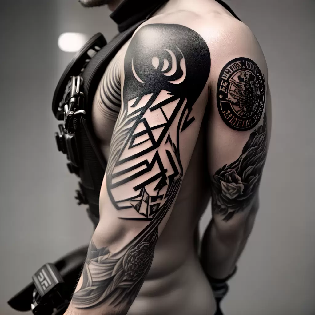 Fotos tatuagem soldado capacete rifle