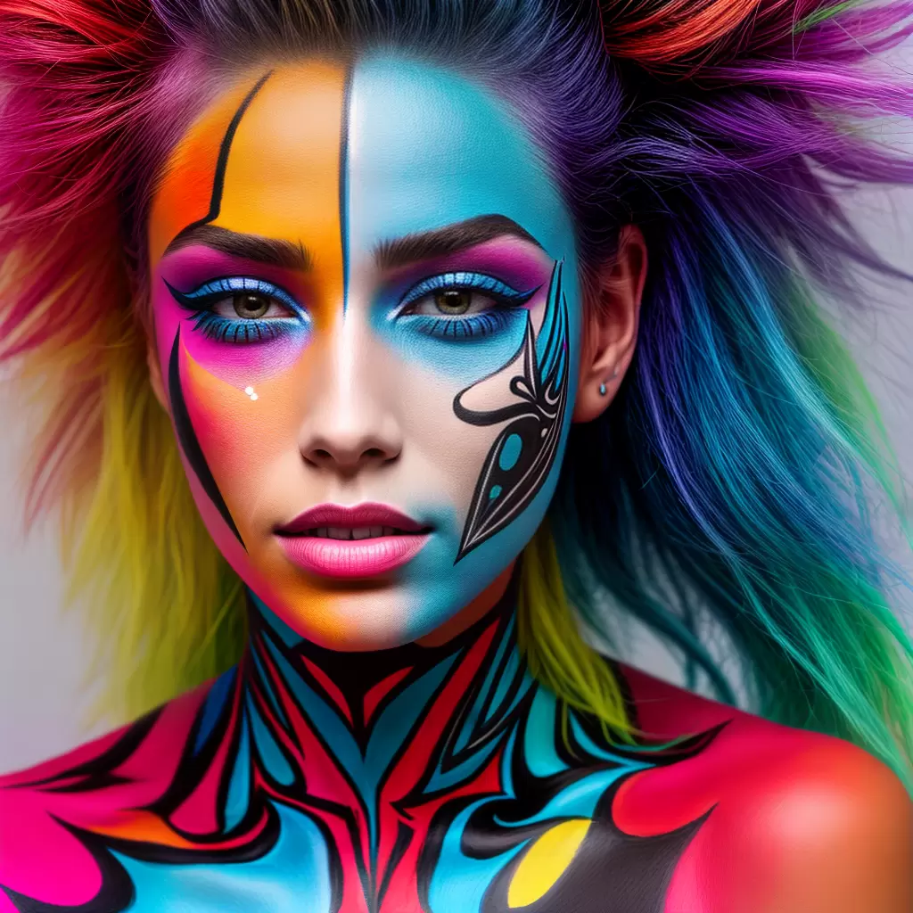 Fotos maquiagem artista geometrica colorida Fotos maquiagem artista geometrica colorida