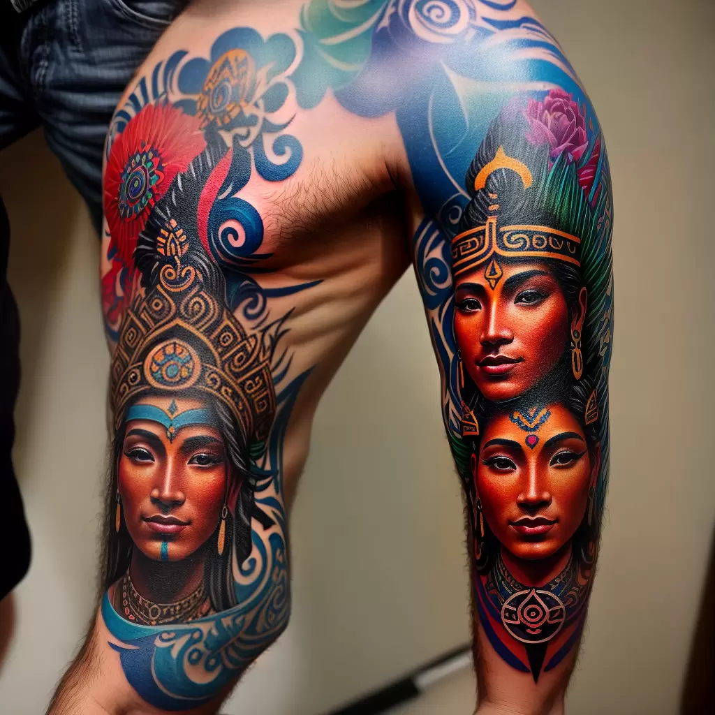 Fotos tatuagem colorida deus inca geometrico
