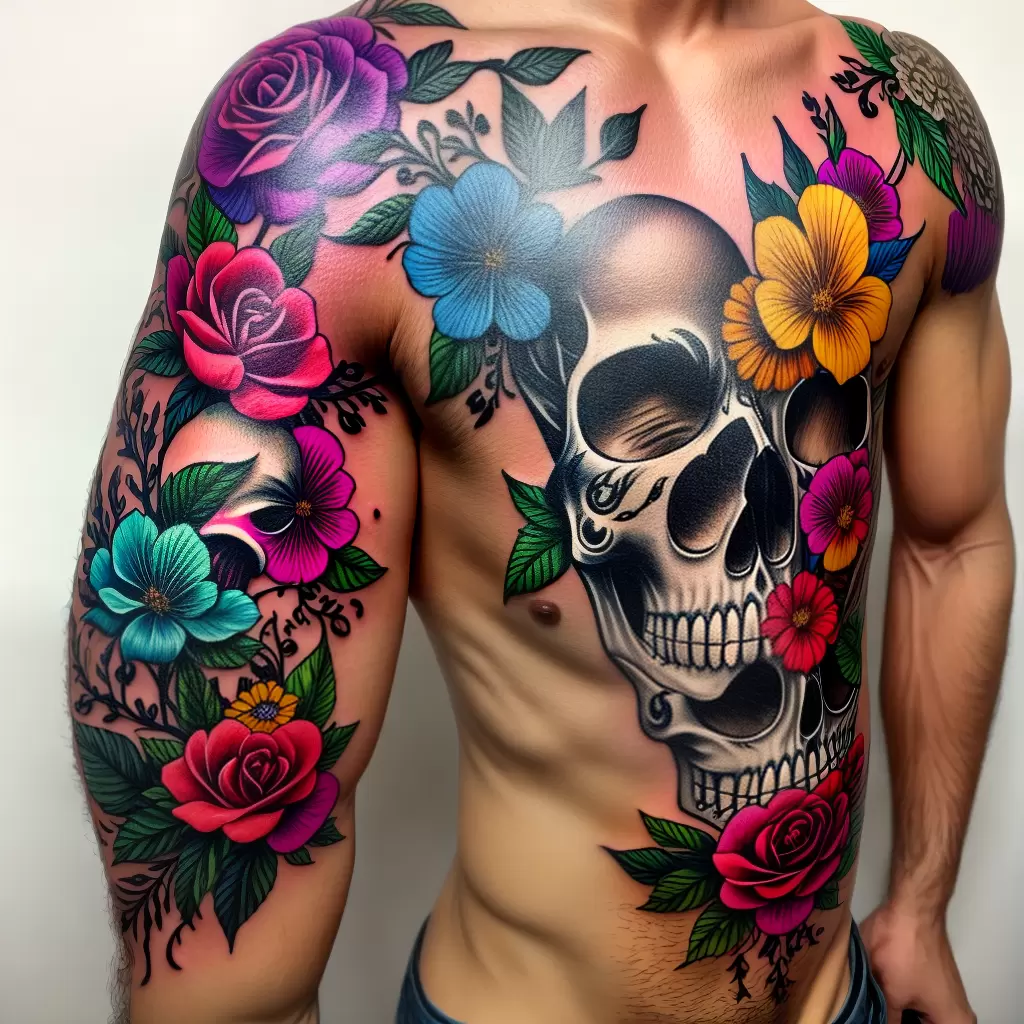 Fotos tatuagem caveira mexicana flores 1 Fotos tatuagem caveira mexicana flores 1