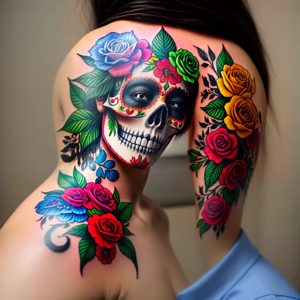 Fotos tatuagem caveira mexicana flores 2 Fotos tatuagem caveira mexicana flores 2