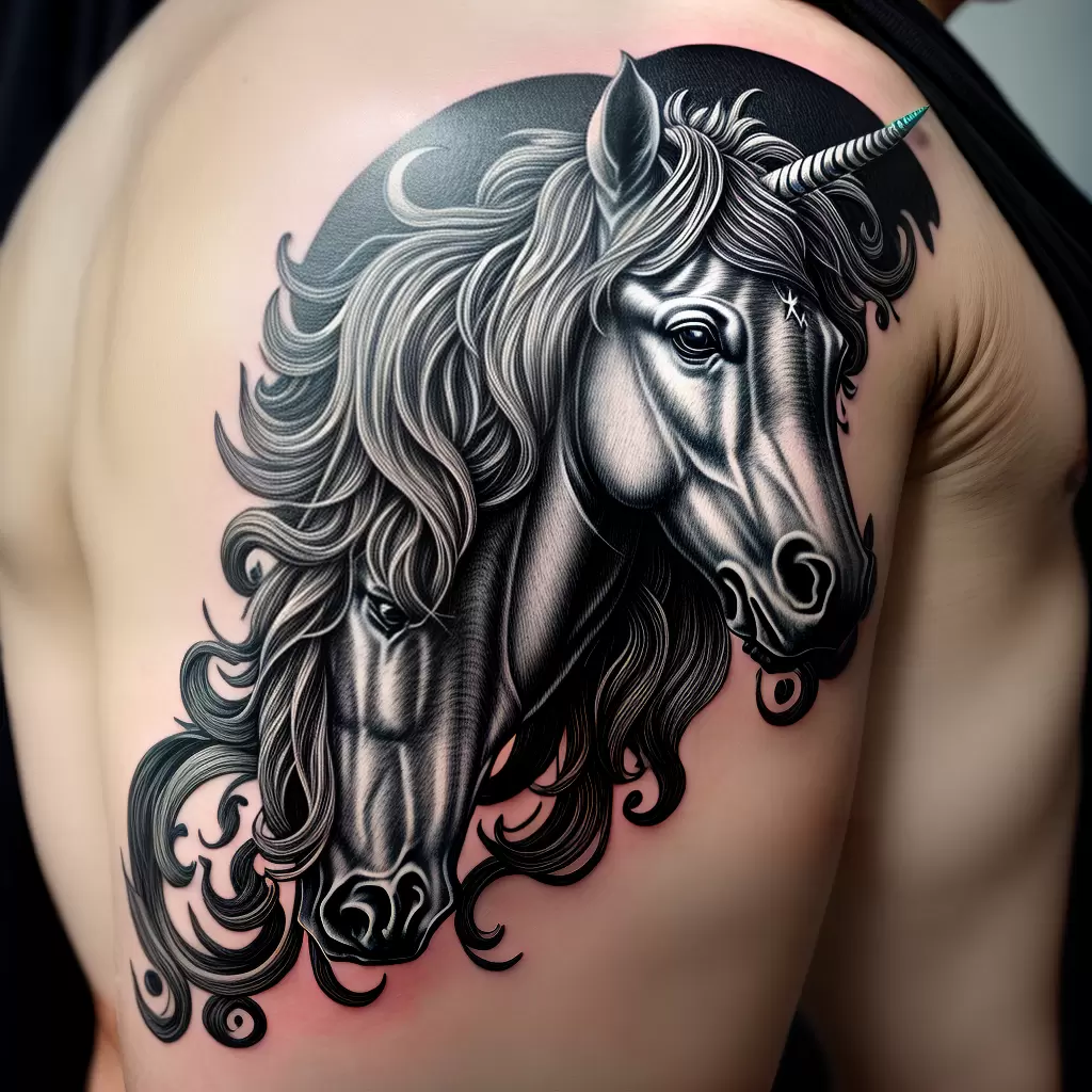 Fotos tatuagem unicornio medieval floral