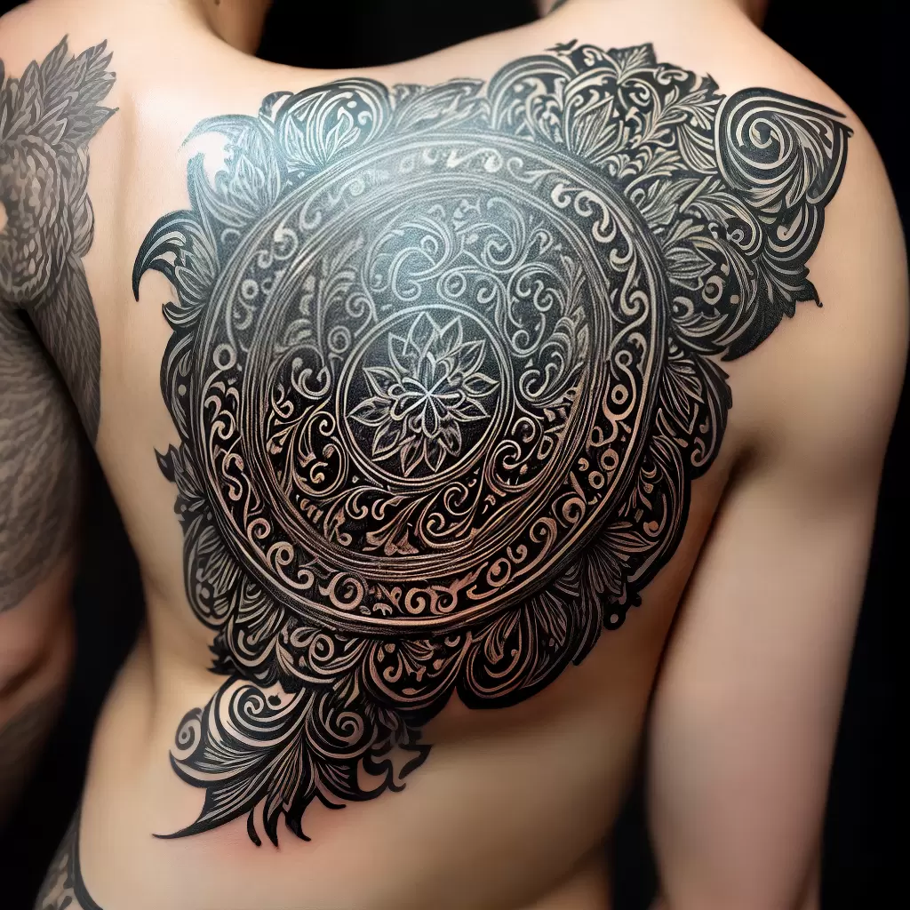Fotos tatuagem escudo medieval flores