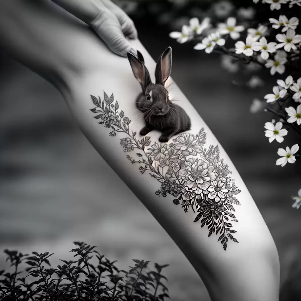 Fotos tatuagem coelho flores intrincadas