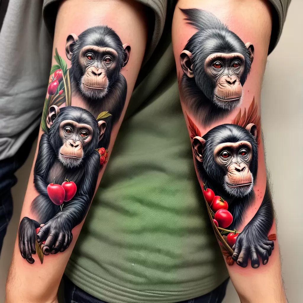 Fotos tatuagem chimpanze folhas banana Fotos tatuagem chimpanze folhas banana