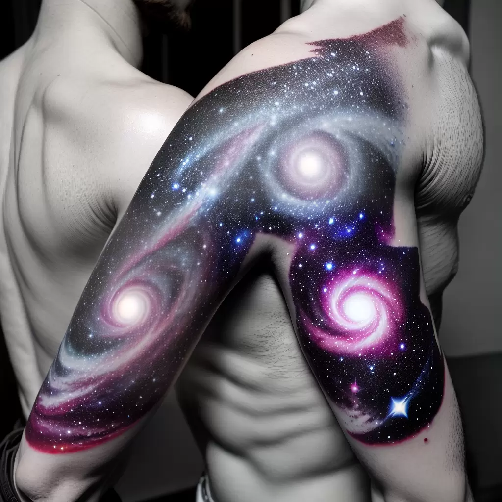Fotos tatuagem galaxia ombro estrelas
