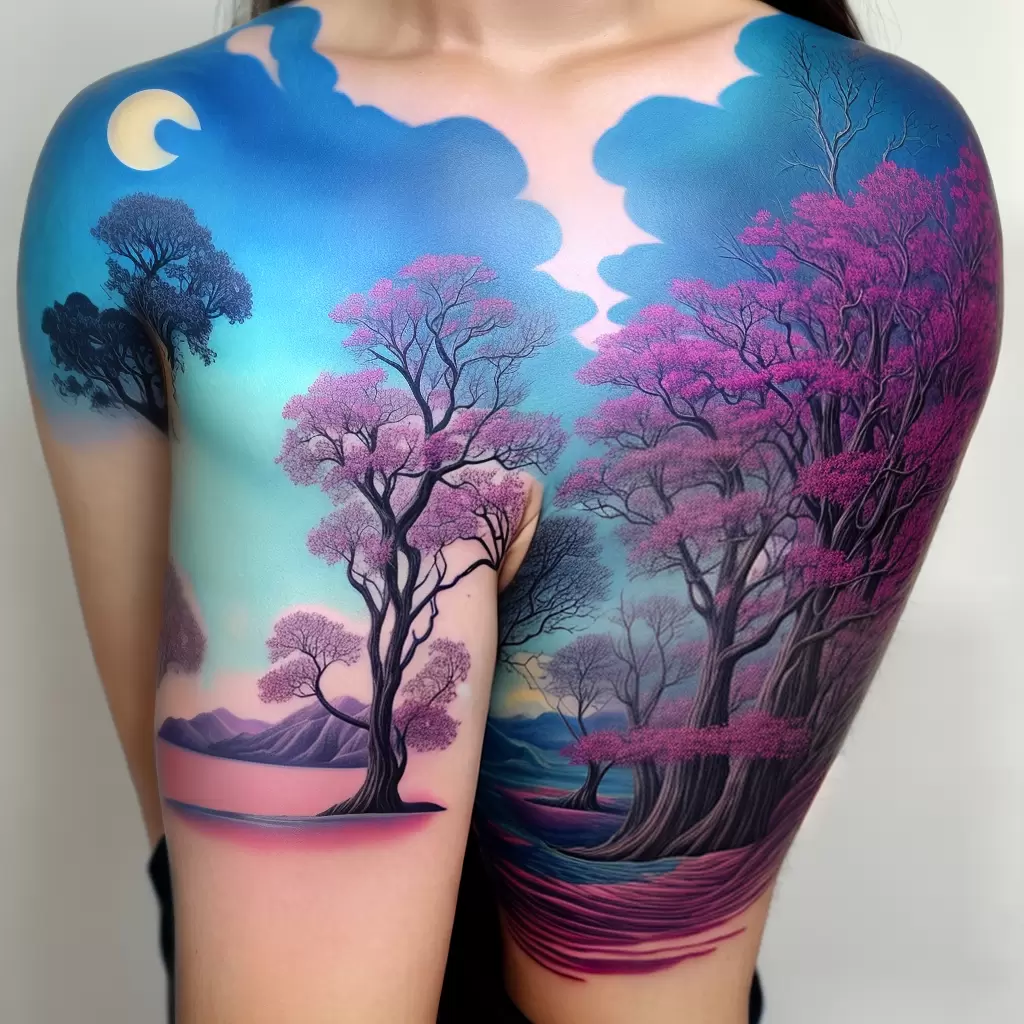 Fotos tatuagem paisagem onirica ilhas arvores dali