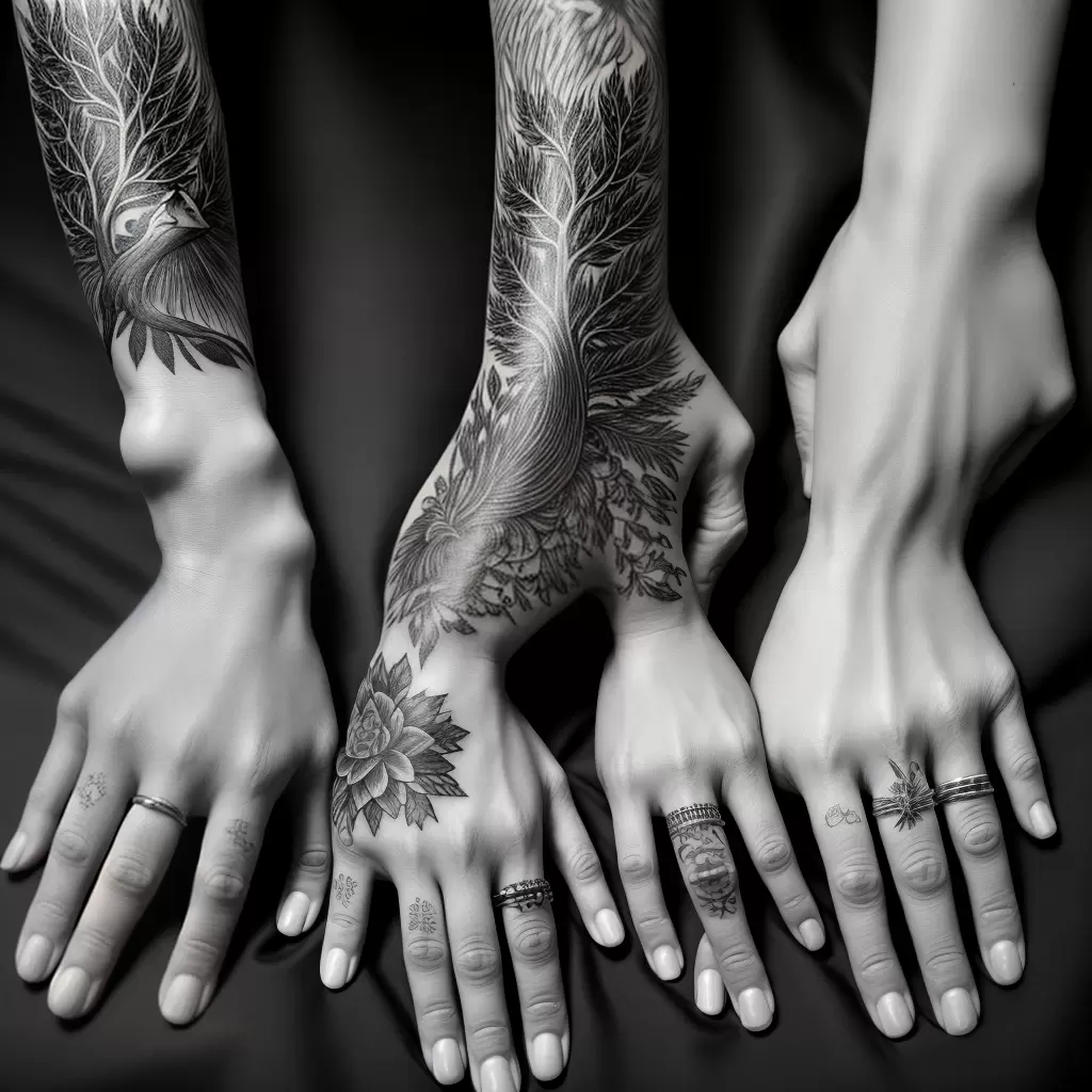Fotos maos entrelacadas tatuagem arvore passaro
