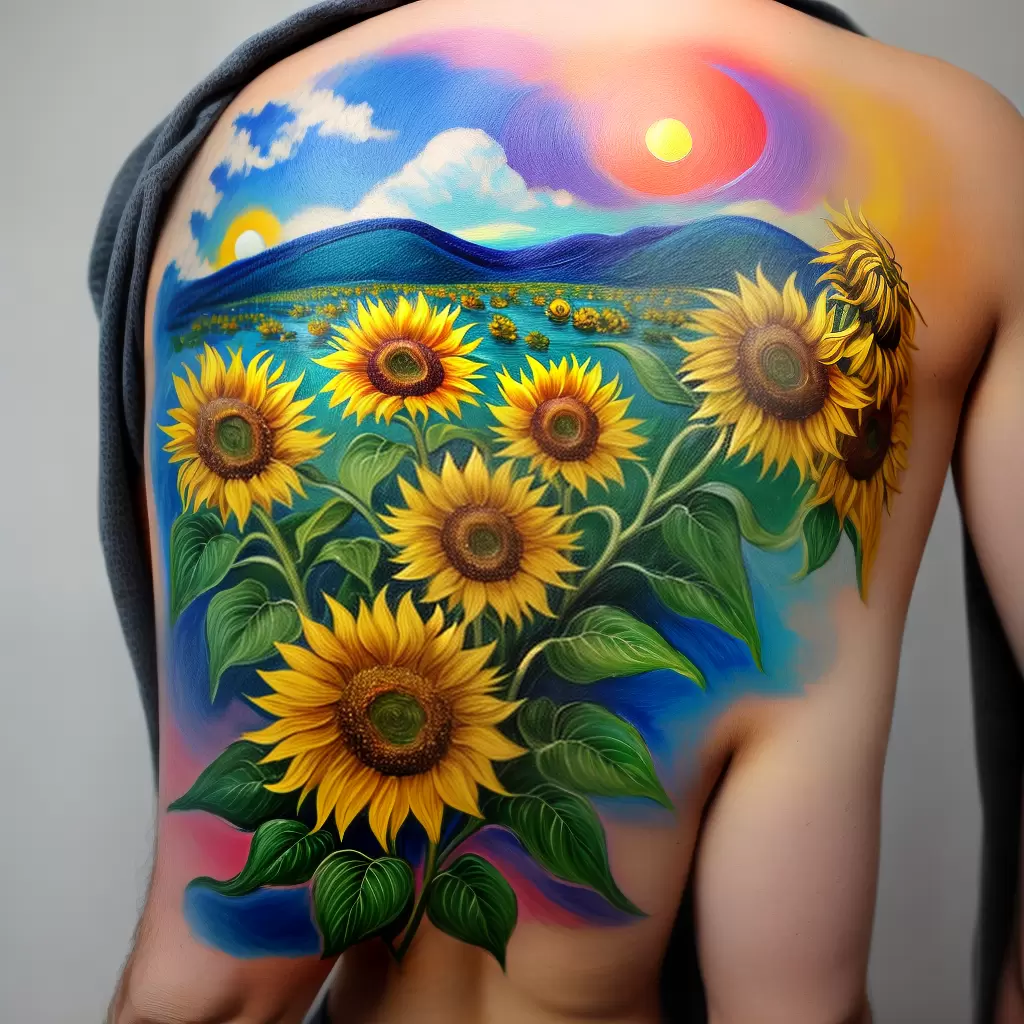 Fotos tatuagem girassol van gogh pintura
