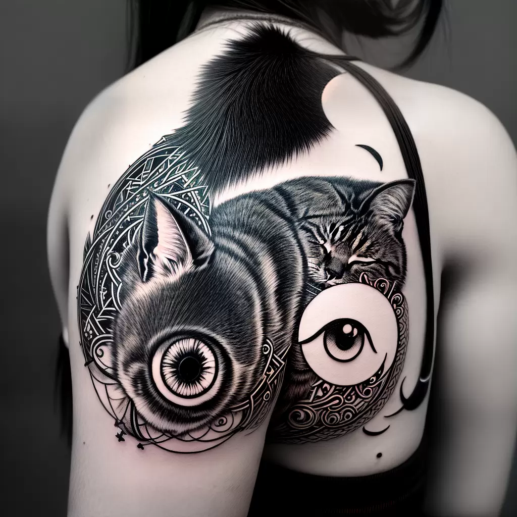 Fotos tatuagem gato preto branco simbolos lua