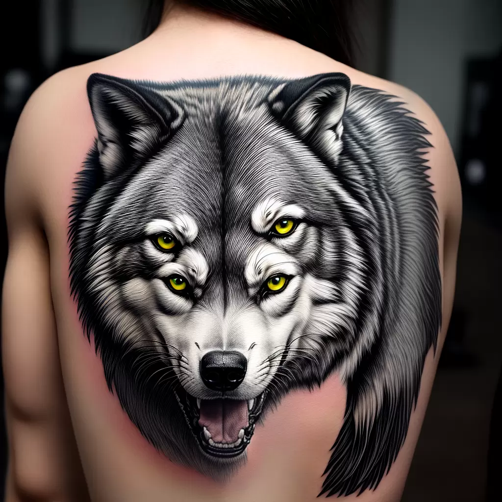 Fotos tatuagem lobo preto branco olhos verdes