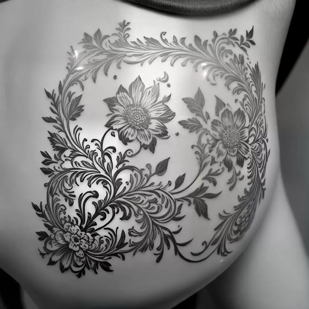 Fotos tatuagem moldura rococo flores cherubim