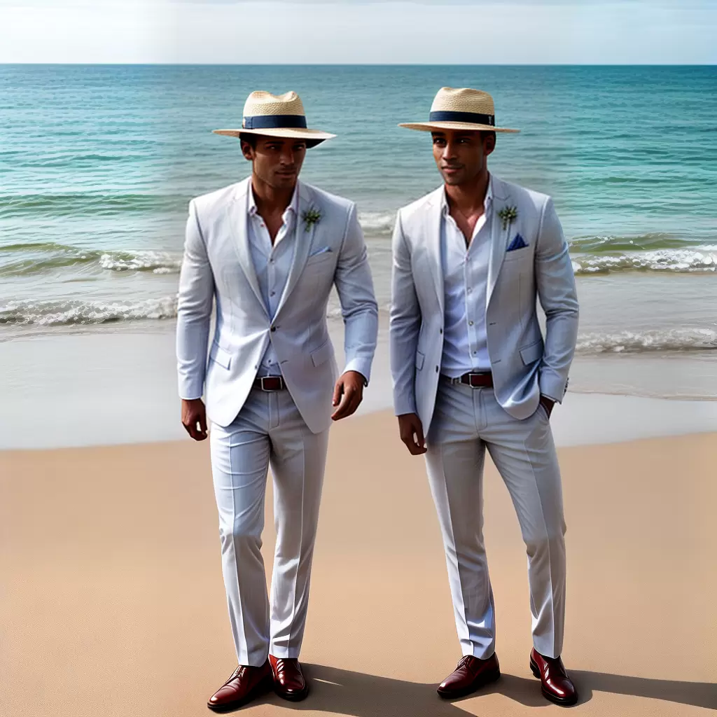 Fotos noivo praia roupa leve chapeu