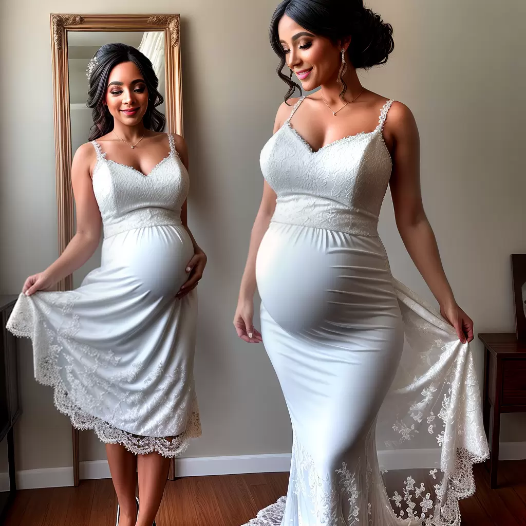 Fotos noiva gravida vestido renda espelho