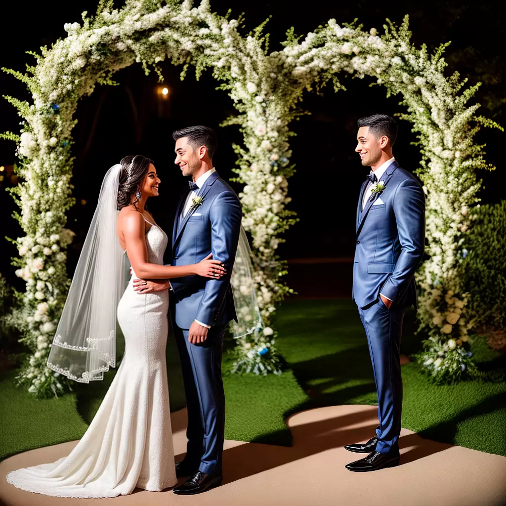 Fotos casal glamouroso arco floral casamento Fotos casal glamouroso arco floral casamento