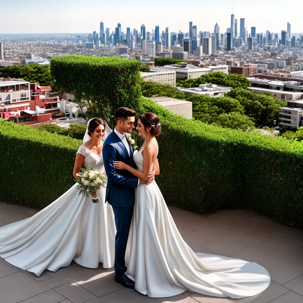 Fotos noivos vestido terno vista cidade