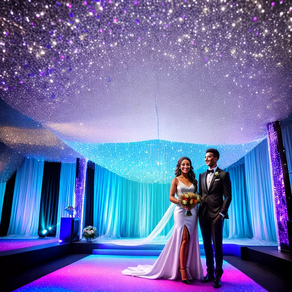 Fotos noiva noivo nave espacial luzes led vestido futurista