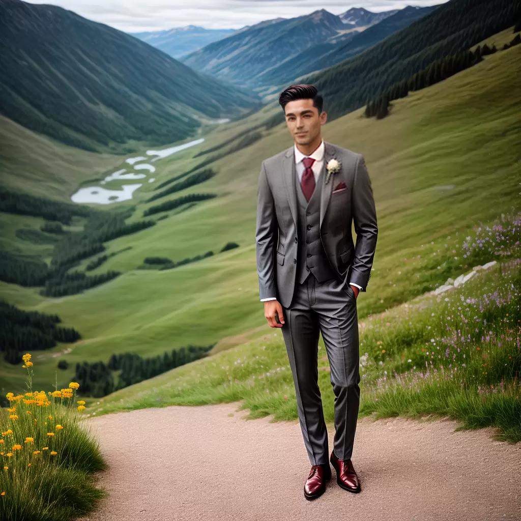 Fotos noivo traje cinza boutonniere montanha