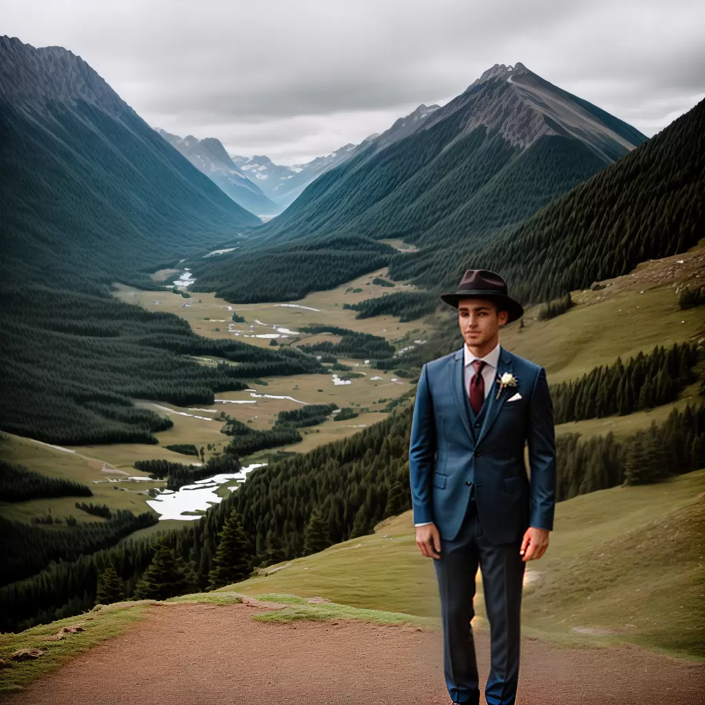 Fotos noivo montanha traje tweed chapeu