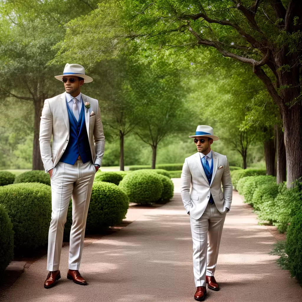 Fotos noivo jardim bege linho boutonniere chapeu Fotos noivo jardim bege linho boutonniere chapeu