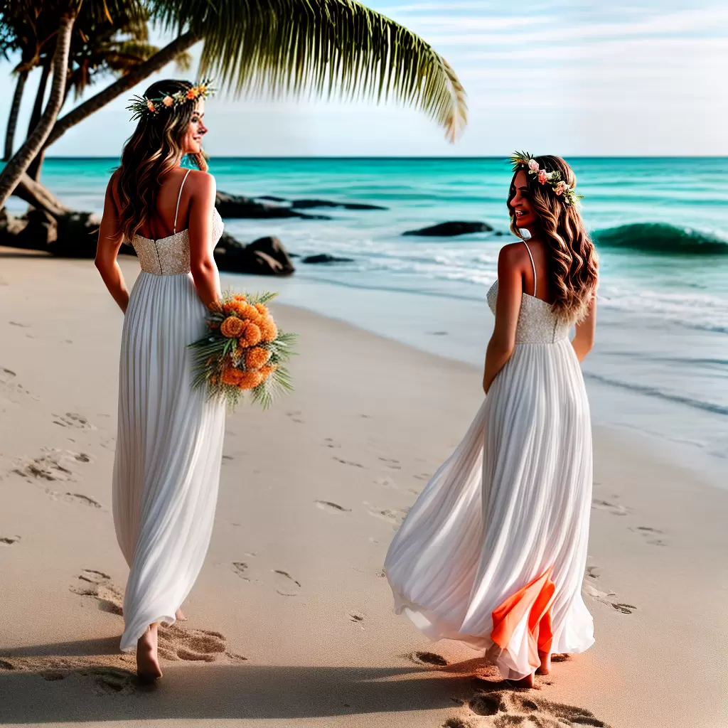 Fotos noiva praia vestido chiffon coroa flores 1