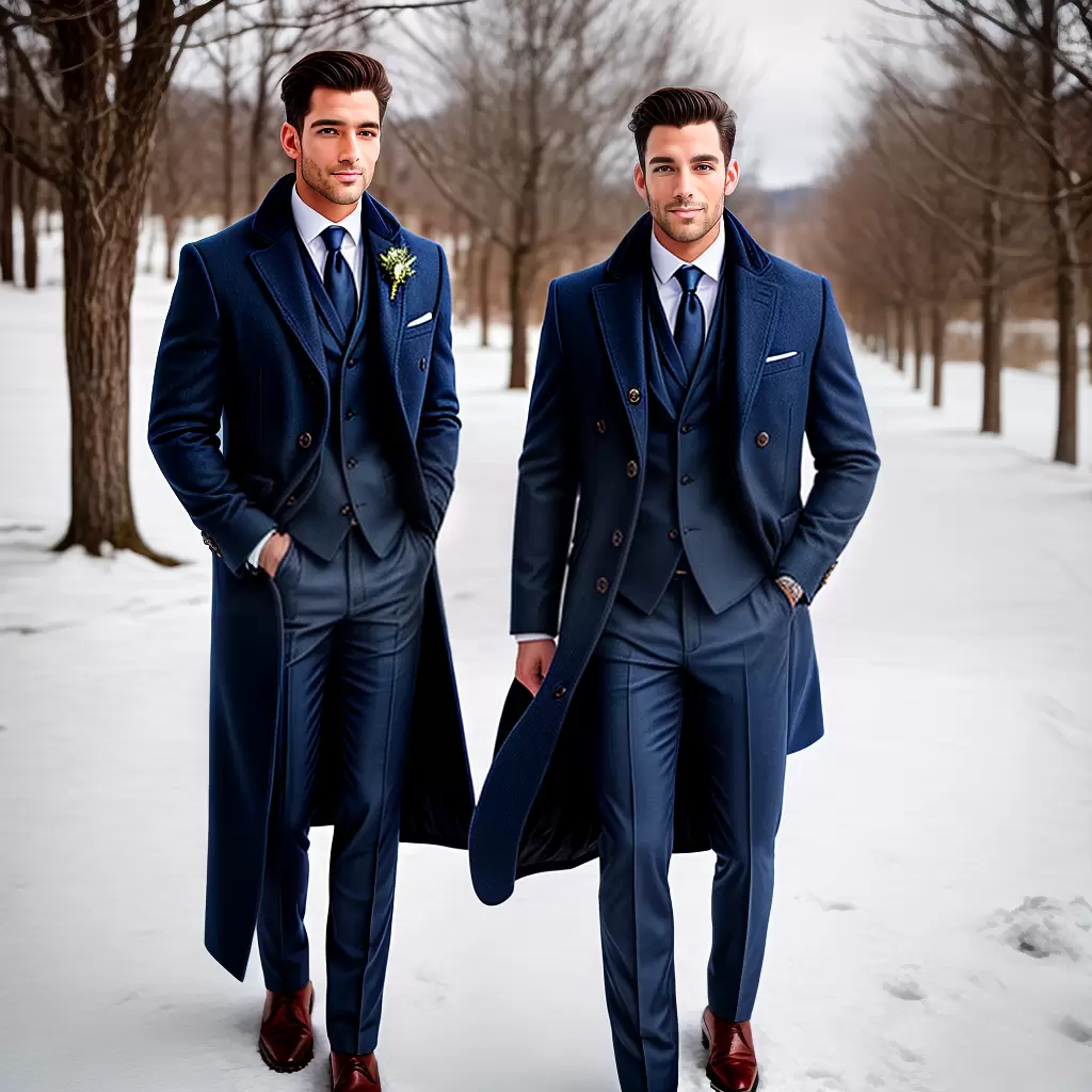 Fotos noivo inverno terno azul boutonniere