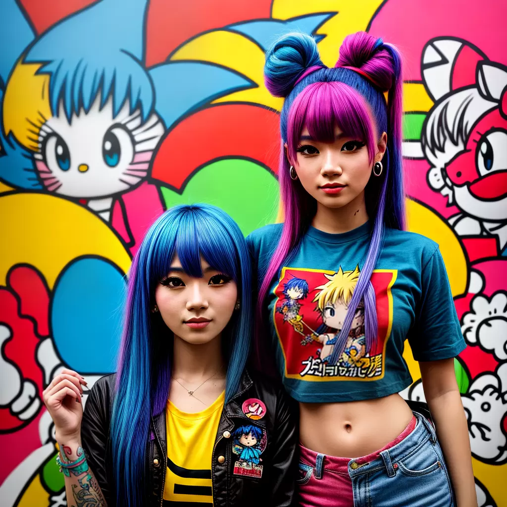 Fotos mulher anime cabelo colorido mural japones Fotos mulher anime cabelo colorido mural japones