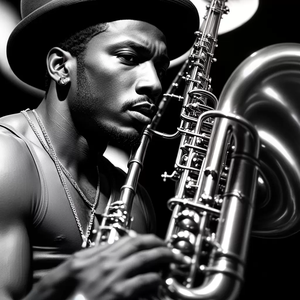 Fotos jazz musico saxofone piercing orelha