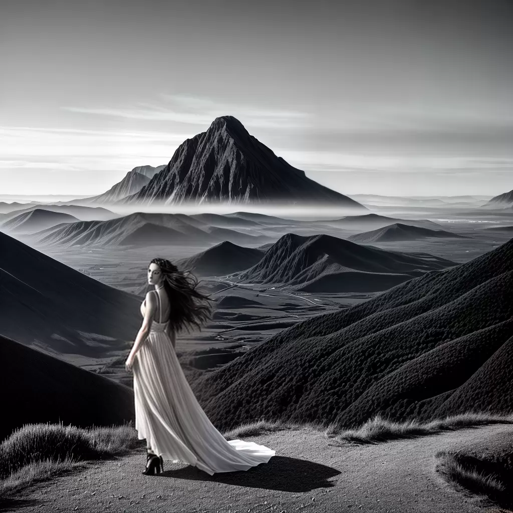 Fotos modelo vestido montanhas nuvens Fotos modelo vestido montanhas nuvens