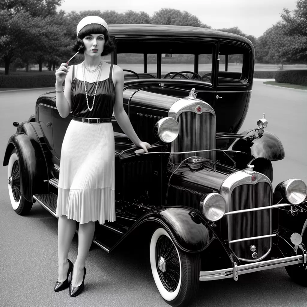 Fotos mulher vestido flapper carro vintage 1