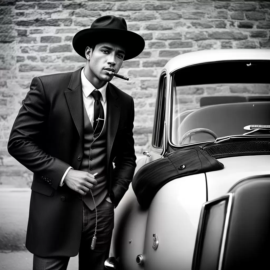 Fotos gangster chapeu cigarrro carro vintage