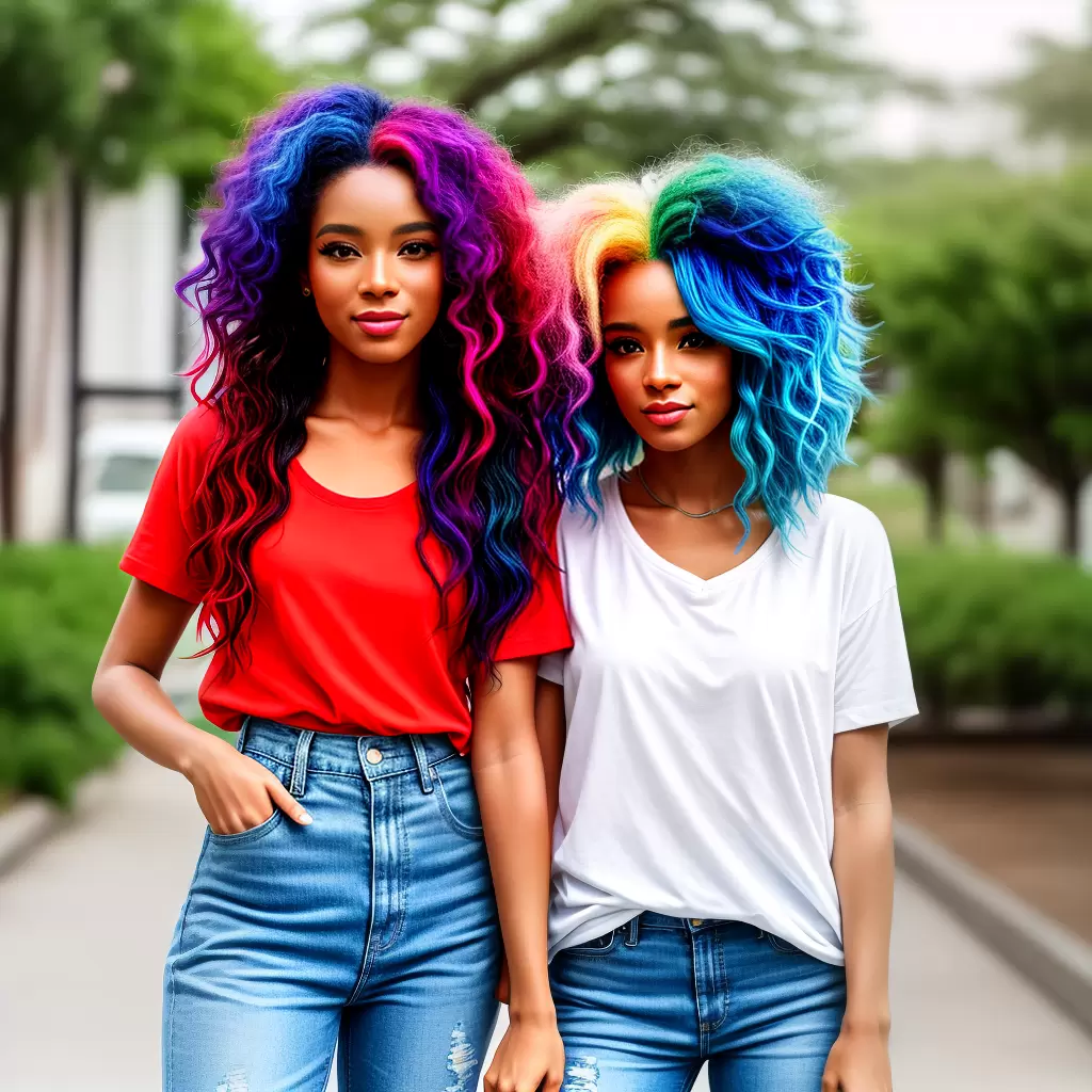 Fotos cabelo arco iris mulher estilo