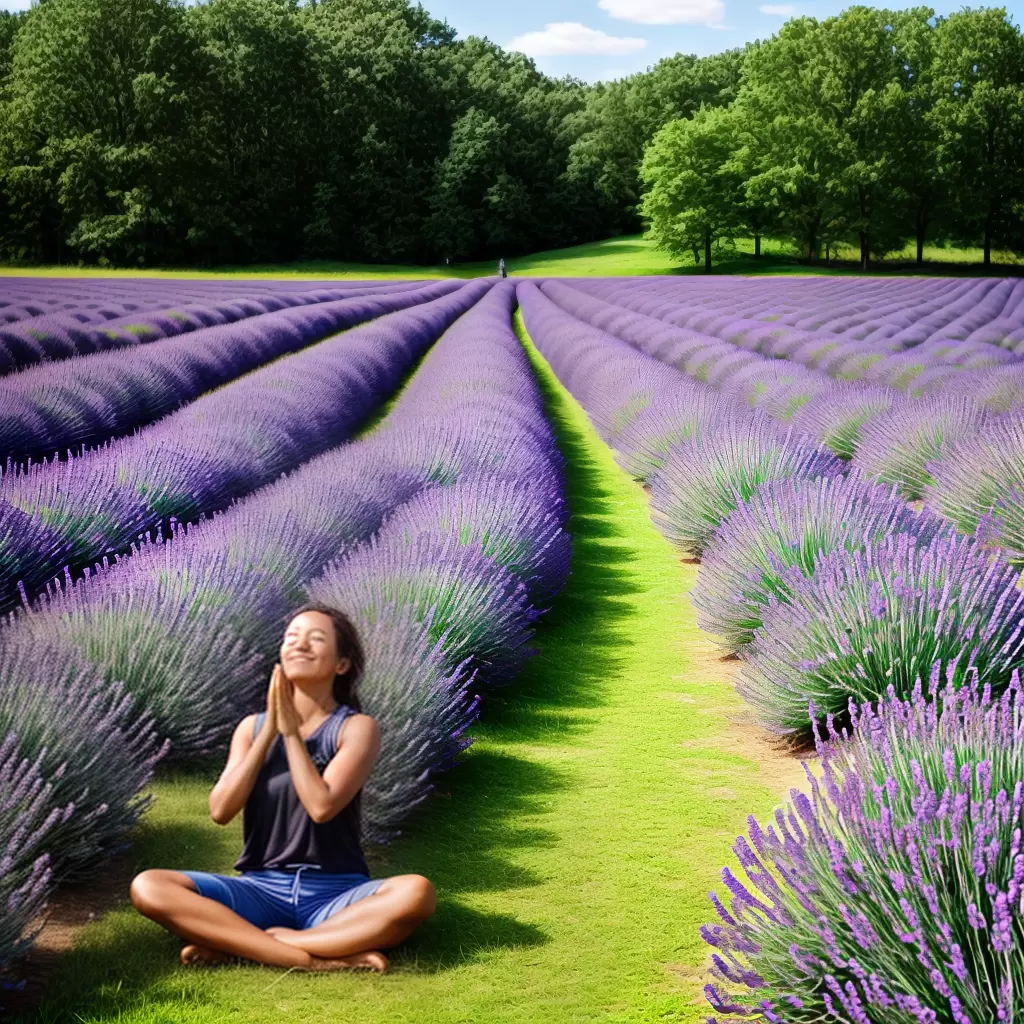 Fotos mulher lavanda campo yoga aroma