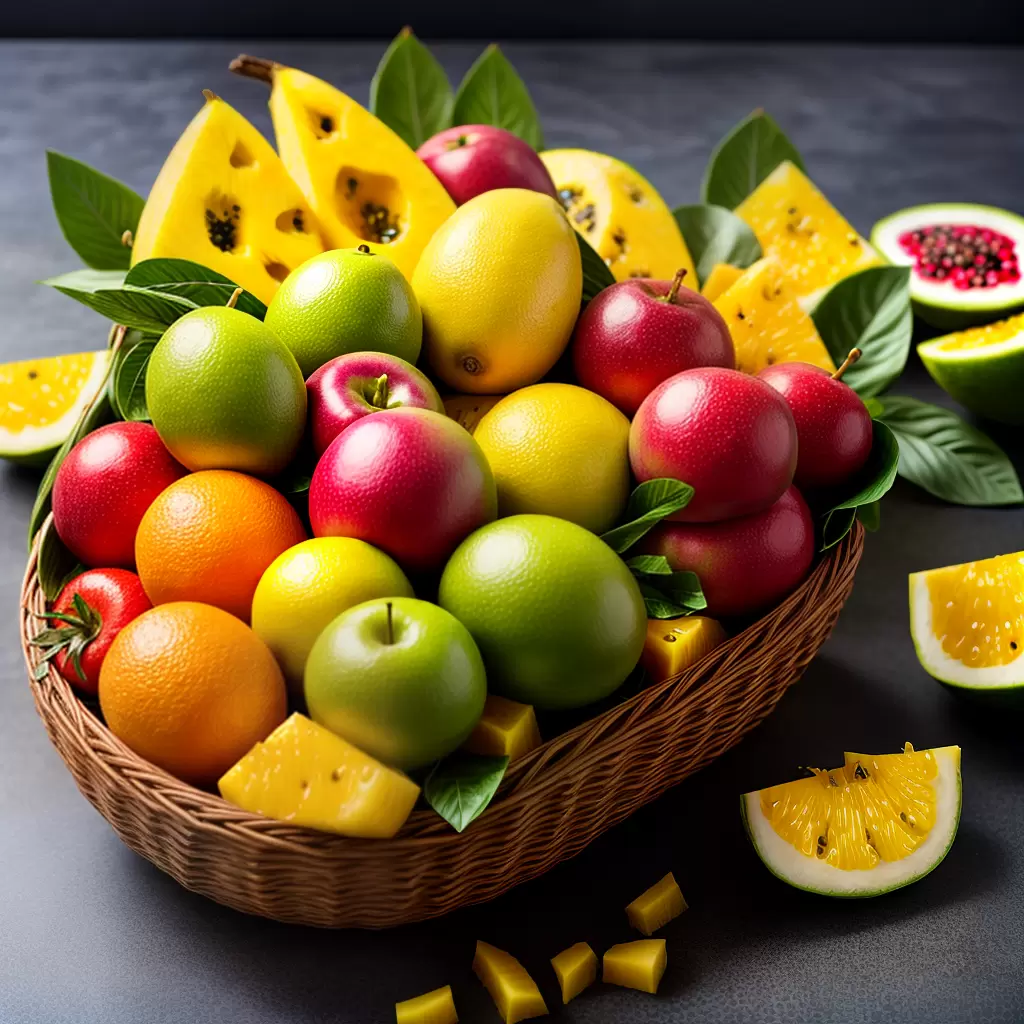 Fotos cesta frutas tropicais sucos sobremesas
