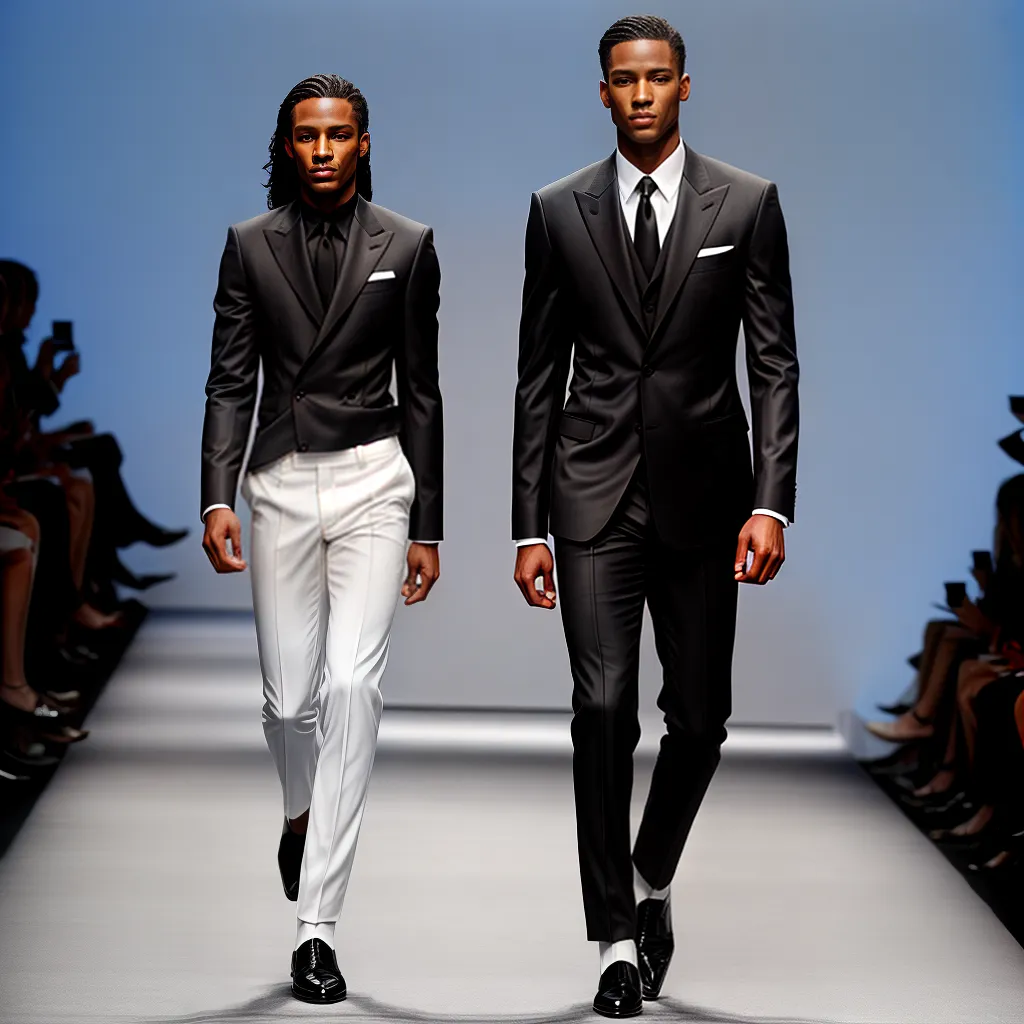 desfile armani ternos preto branco