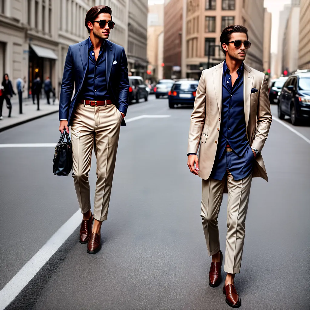 look classico camisa branca blazer navy calca camel loafers
