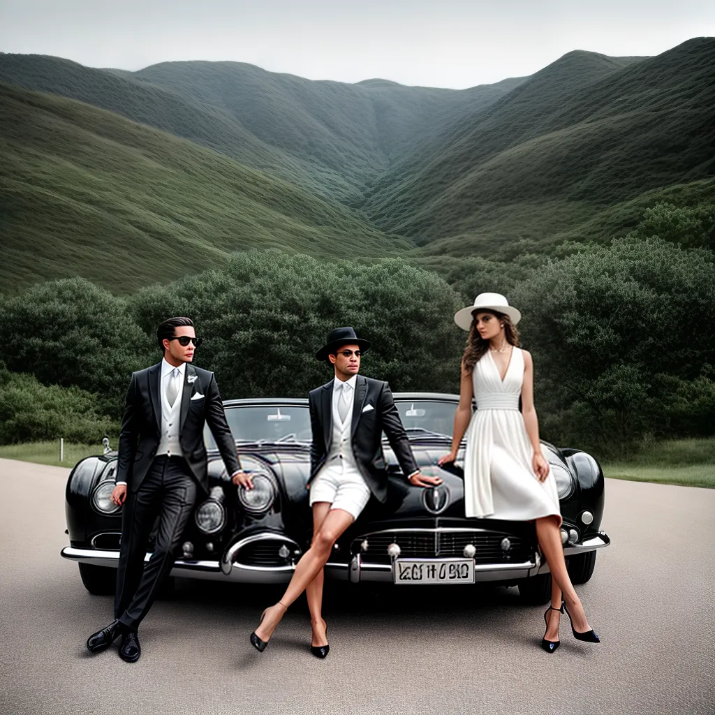 foto preto branco casal carro classico campestre
