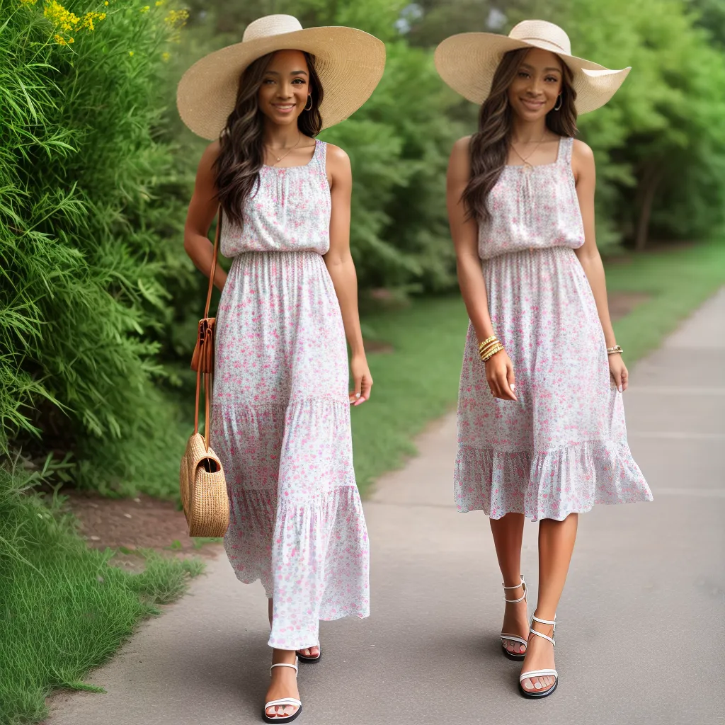 vestido floral cintura sandalia chapeu vestido floral cintura sandalia chapeu