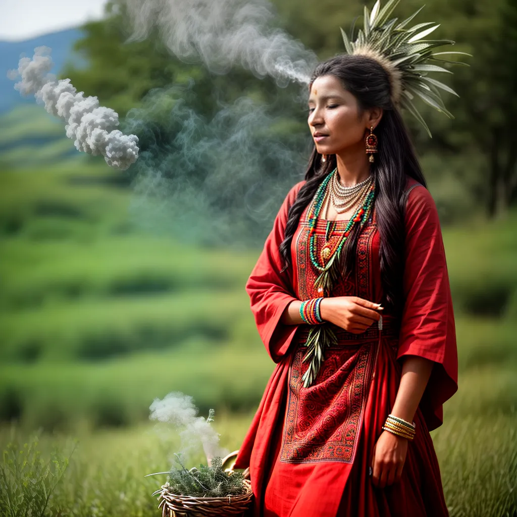 mulher indigena ervas defumacao cores