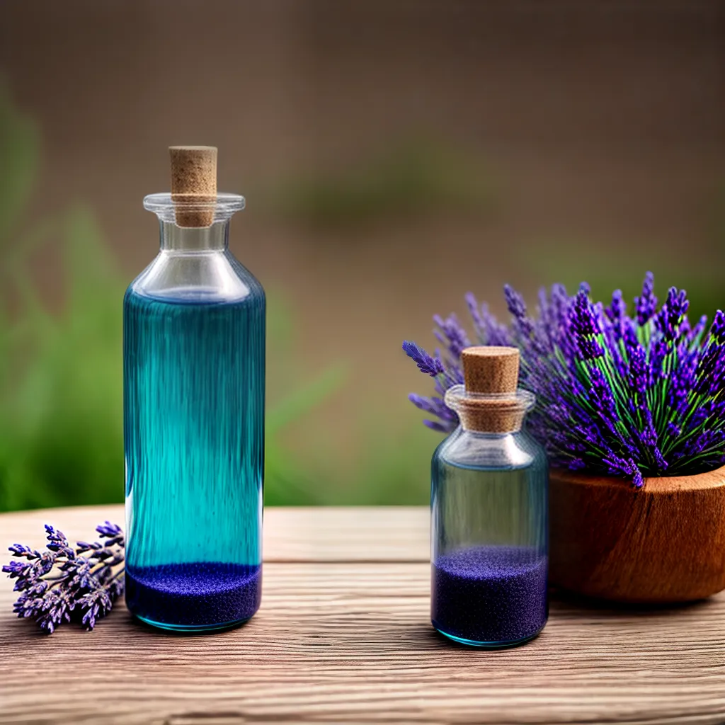 frasco azul lavanda camomila eucalipto