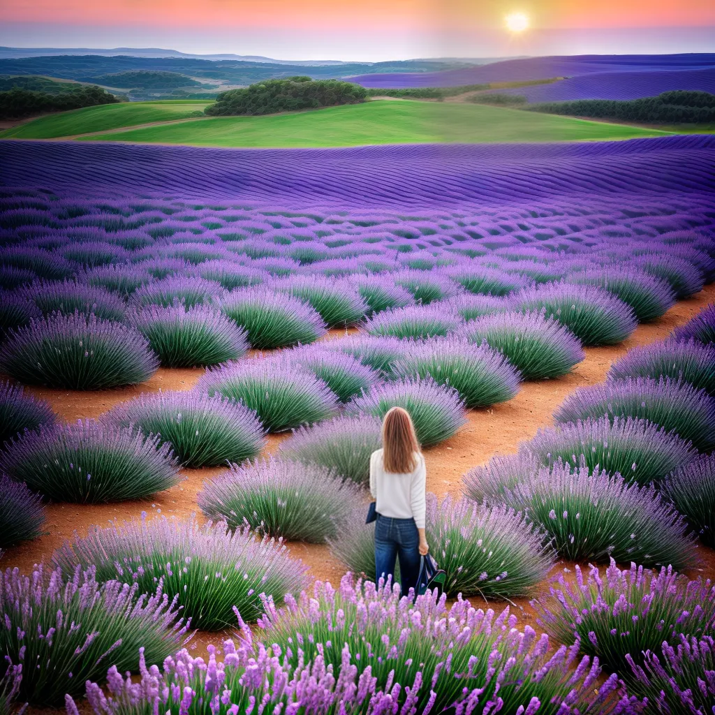 pessoa campo lavanda por do sol