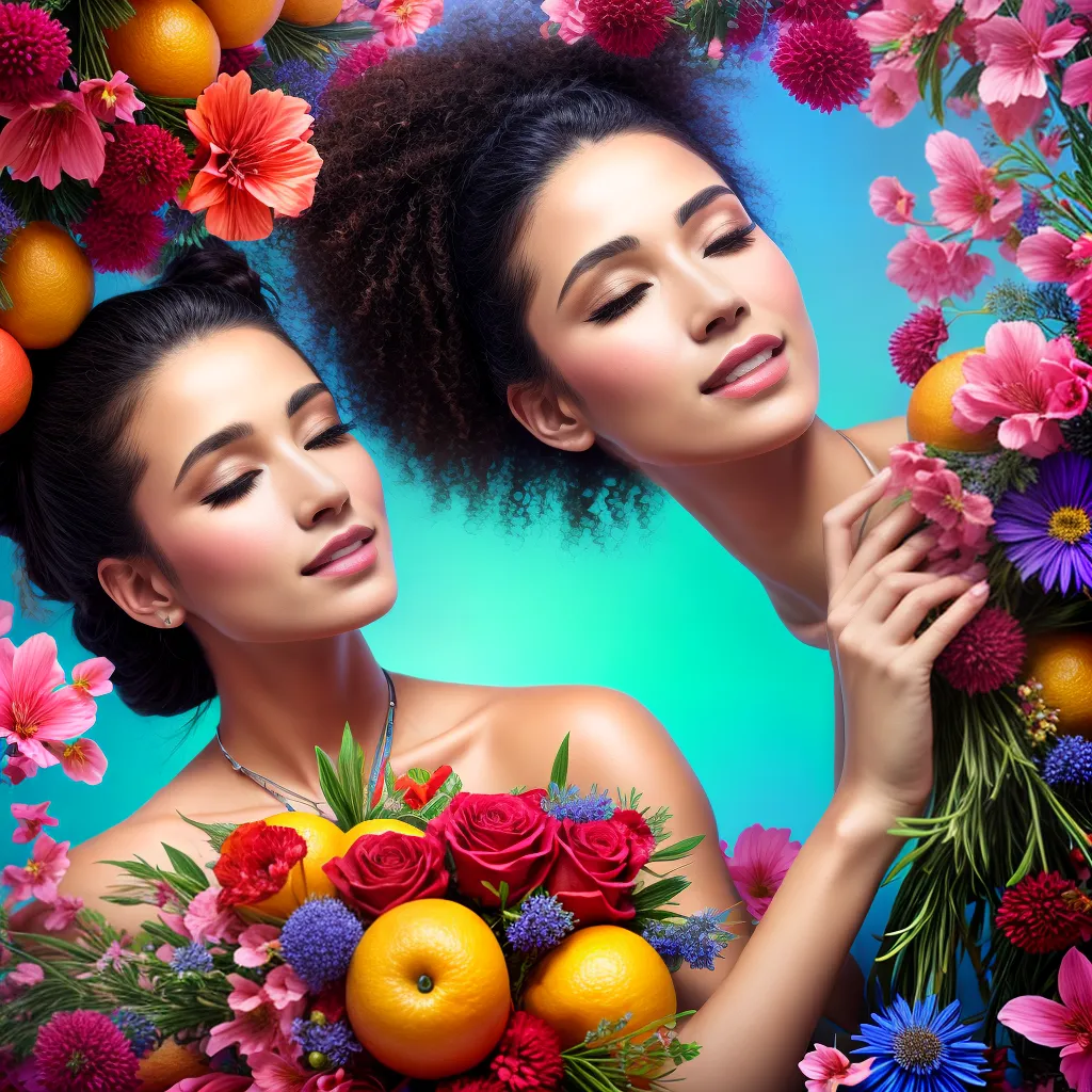 pintura digital mulher flores frutas aromas pintura digital mulher flores frutas aromas