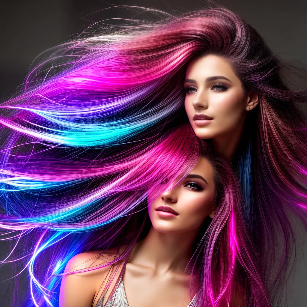 mulher cabelo luzes coloridas